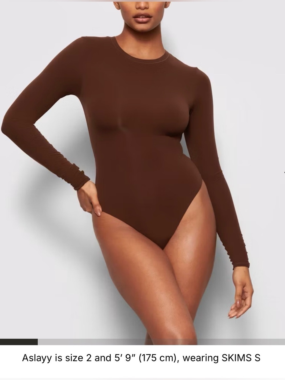 Skims Fits Everybody Long Sleeve Crewneck Bodysuit in Chocolate Brown, size XL